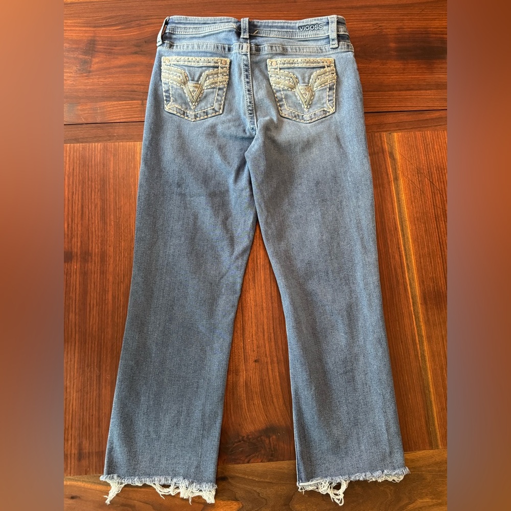 Vigoss Crop Straight raw hem blue denim jeans size 10 Euc - Picture 2 of 9